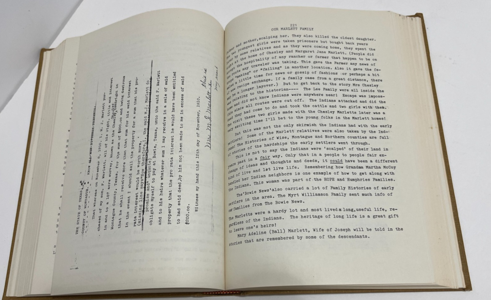 THE MARLETT STORY Genealogy Documentation Southeast HC Signed Nadeen Cross 1983