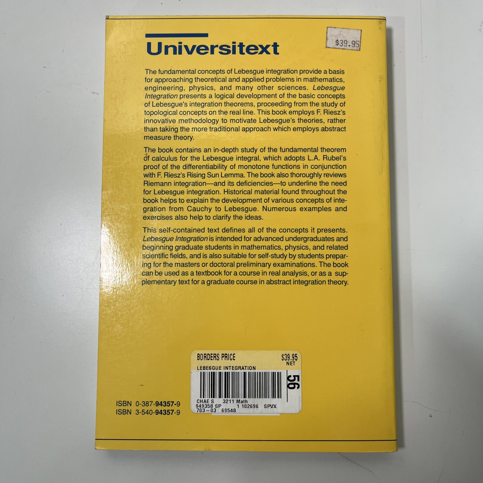 Lebesgue Integration, Paperback by Chae, Soo Bong, 2nd Edition Springer – Verlag