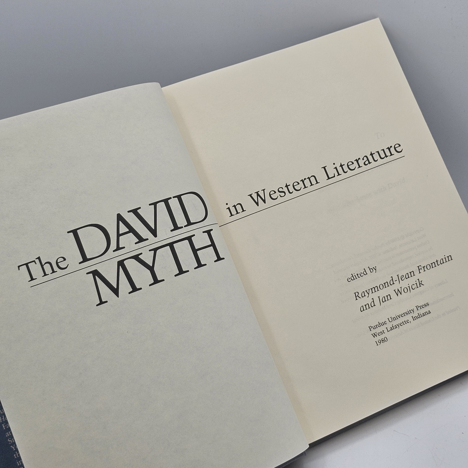 The David Myth in Western Literature 1980 HC 1st Edition Fontain Wojcik Biblical