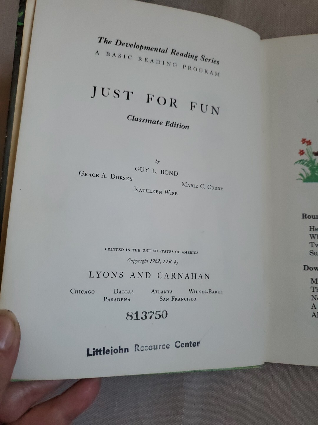 ‘Just for Fun’ School Developmental Reading Lyons/Carnahan (HC, 1962) Ex-Library