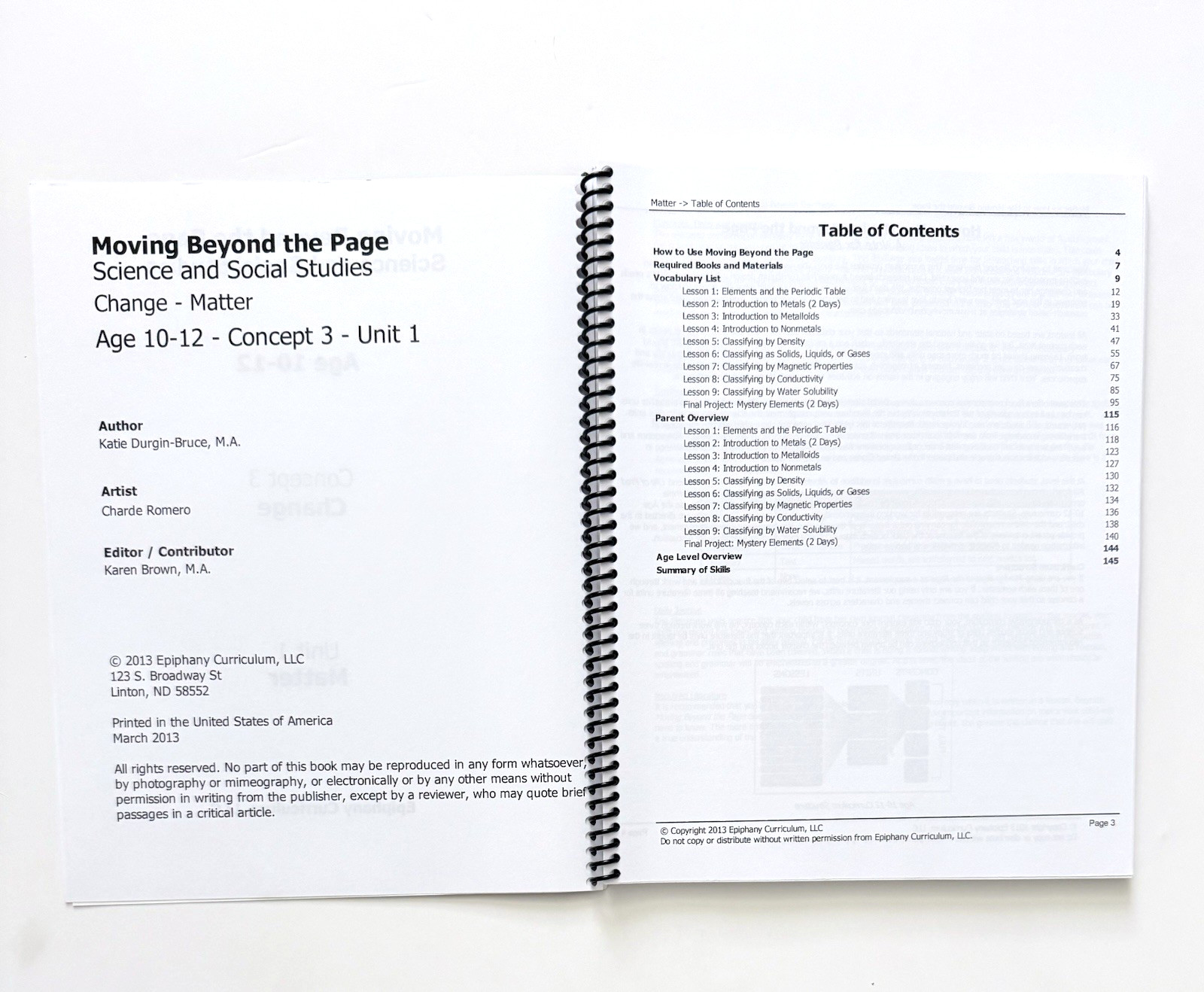 Moving Beyond the Page 10-12 Concept 3, Unit 1 – MATTER – Science/Social Studies