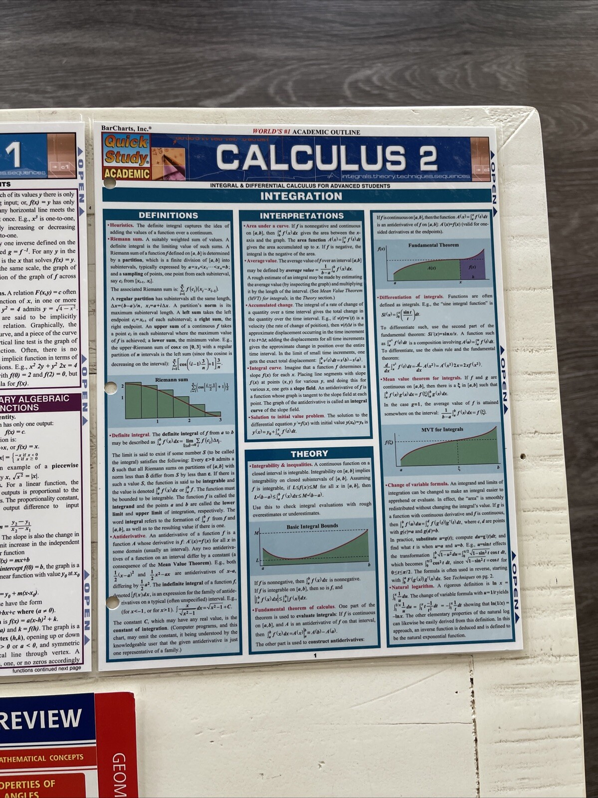 Lot 5 QuickStudy Laminated Reference Guide Caluculus & 2 Learning Tools Algebra