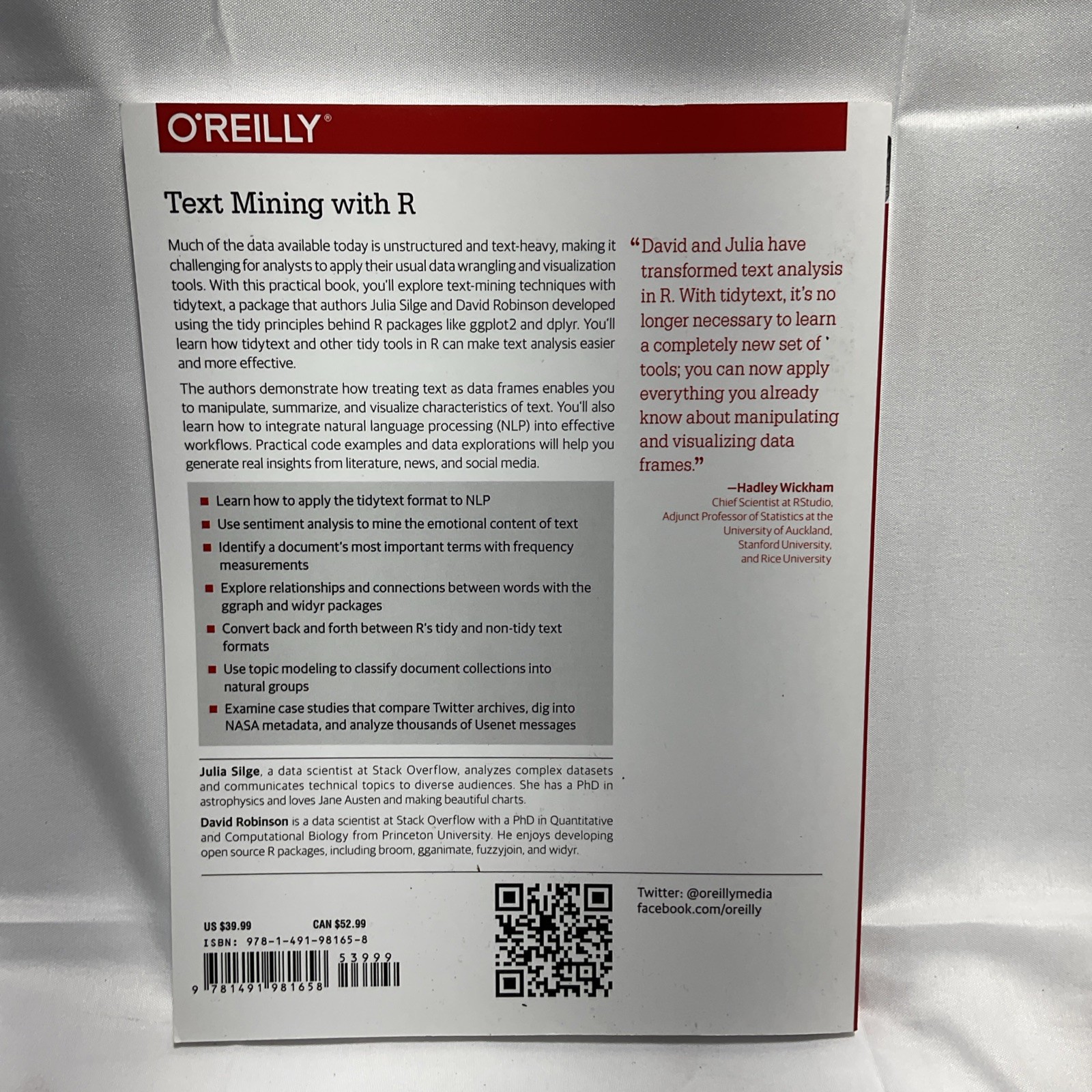 Text Mining with R : A Tidy Approach by David Robinson and Julia Silge (2017,…