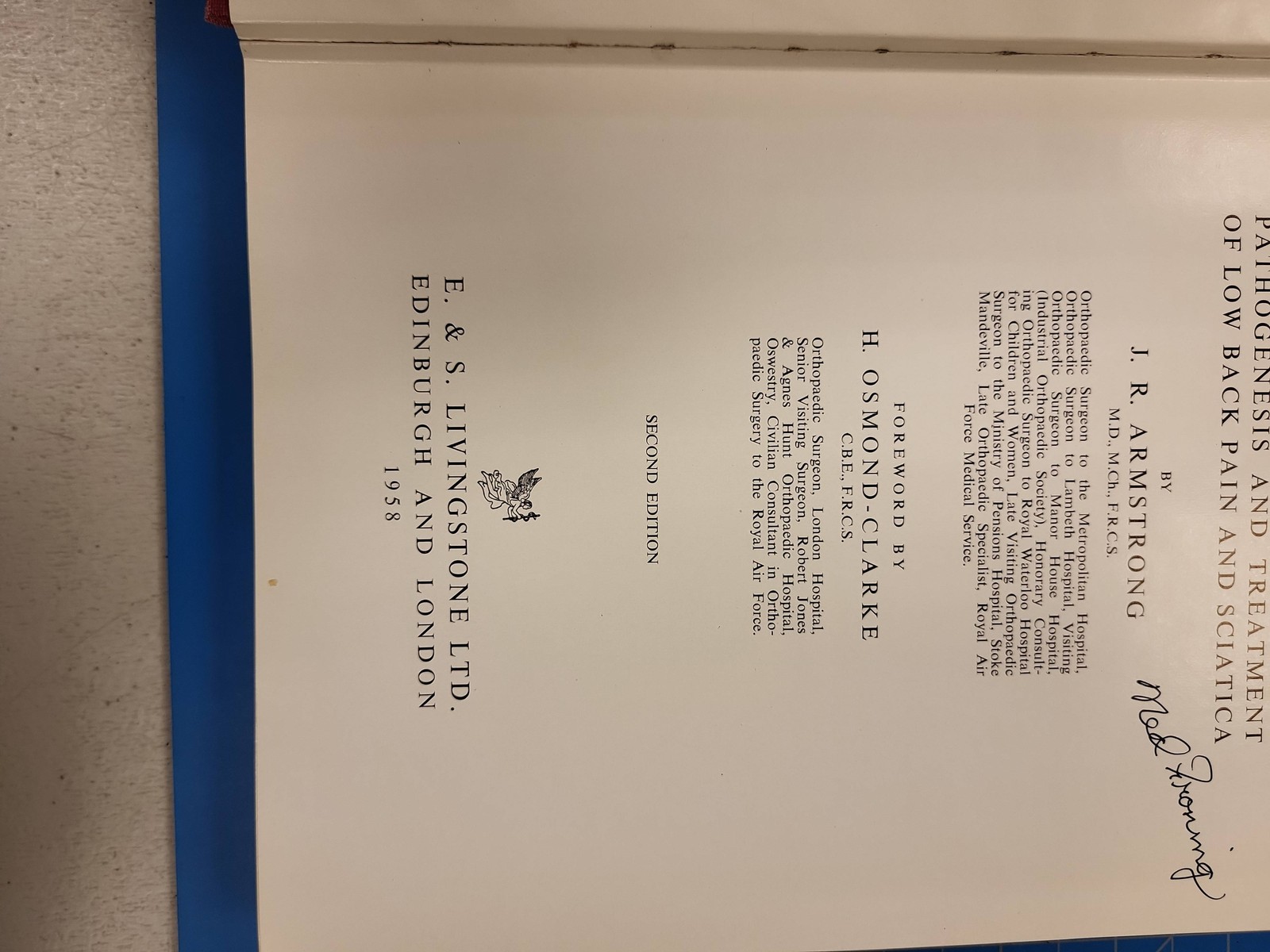 J R Armstrong Lumbar Disc Lesions 1958 Hardcover Second Edition Spine Sciatica