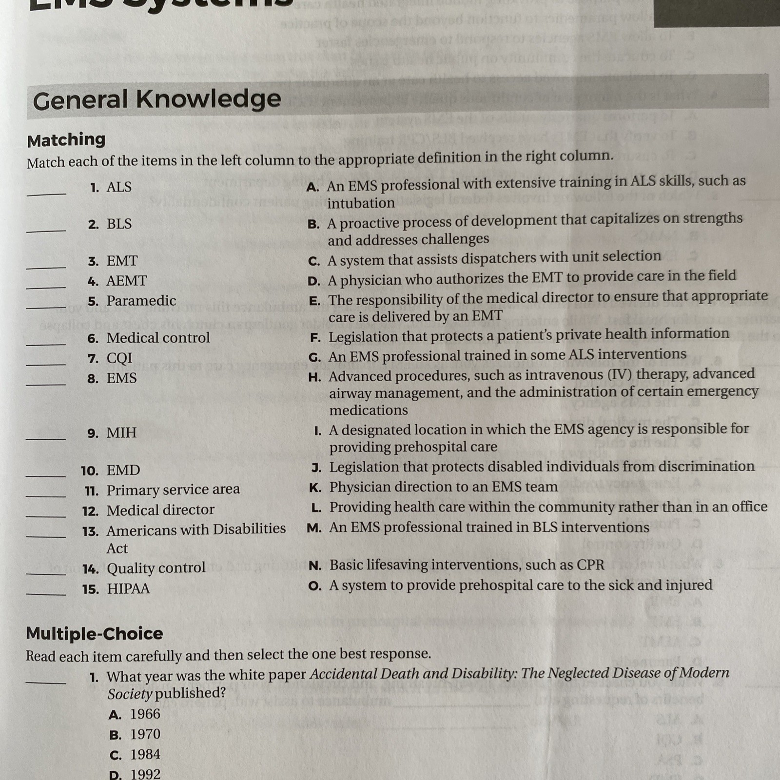 Emergency Care Transportation Sick Injured Student Workbook 12th Ed AAOS EMT