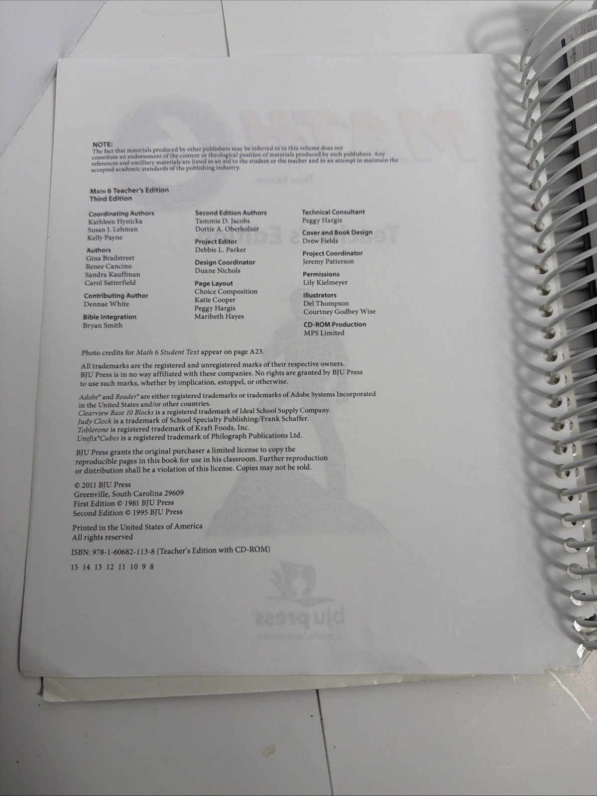 BJU Math 6 Teacher’s Edition With CD 3rd Edition Bob Jones 6th Grade
