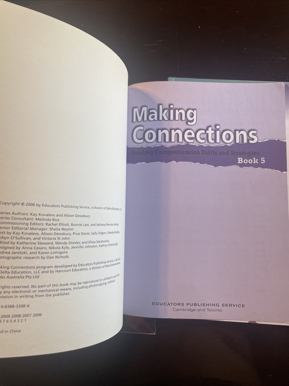 Making Connections Reading Comprehension, Skills, And Strategies Book 5, & 6.