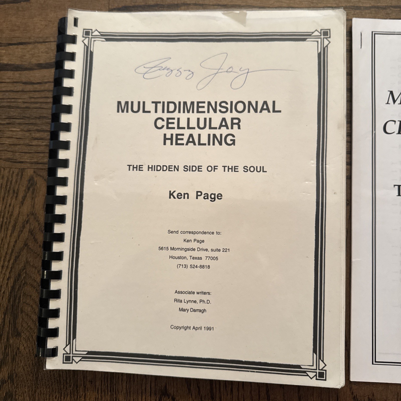 Multidimensional Cellular Healing Hidden Side Of Soul Ken Page 1991 Spiralbound