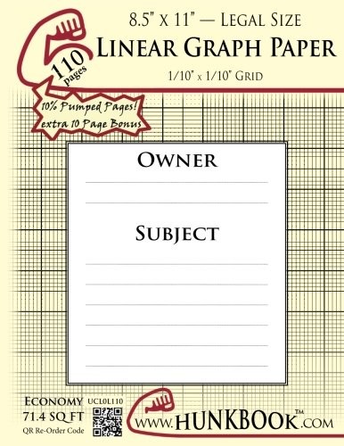 LINEAR GRAPH PAPER, 1/10″ GRID (UCL0L-110 PAGES): LEGAL By Mighty Hunkbook *NEW*