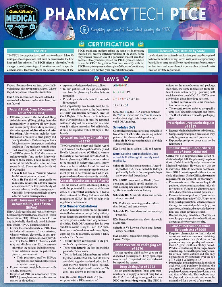 Pharmacy Technician – PTCE: QuickStudy Laminated Reference Guide (Quickstu…