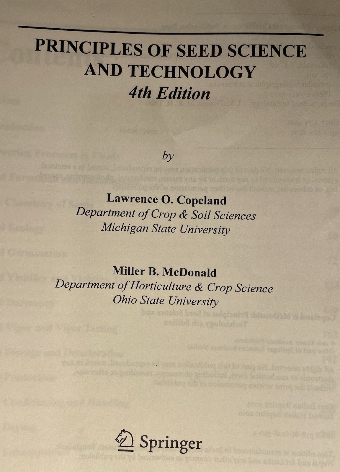 Principles of Seed Science and Technology by Copeland / McDonald 4th Edition HC