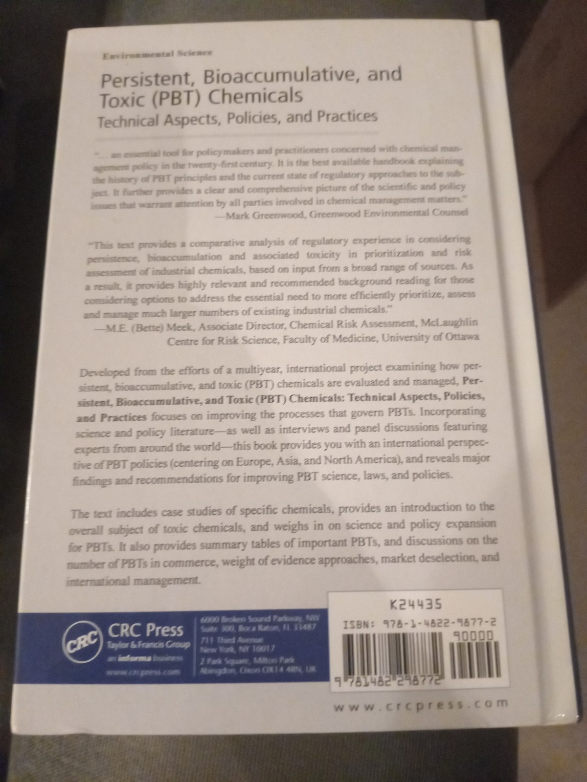 Persistent, Bioaccumulative, and Toxic (Pbt) Chemicals: Technical Aspects,: Used
