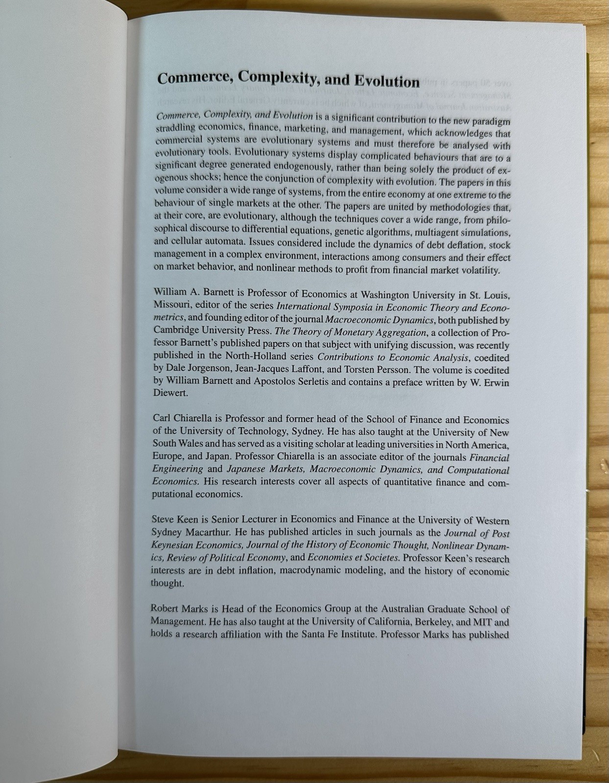 Commerce, Complexity, and Evolution: Topics in , Barnett, Chiarella, Keen, M-,