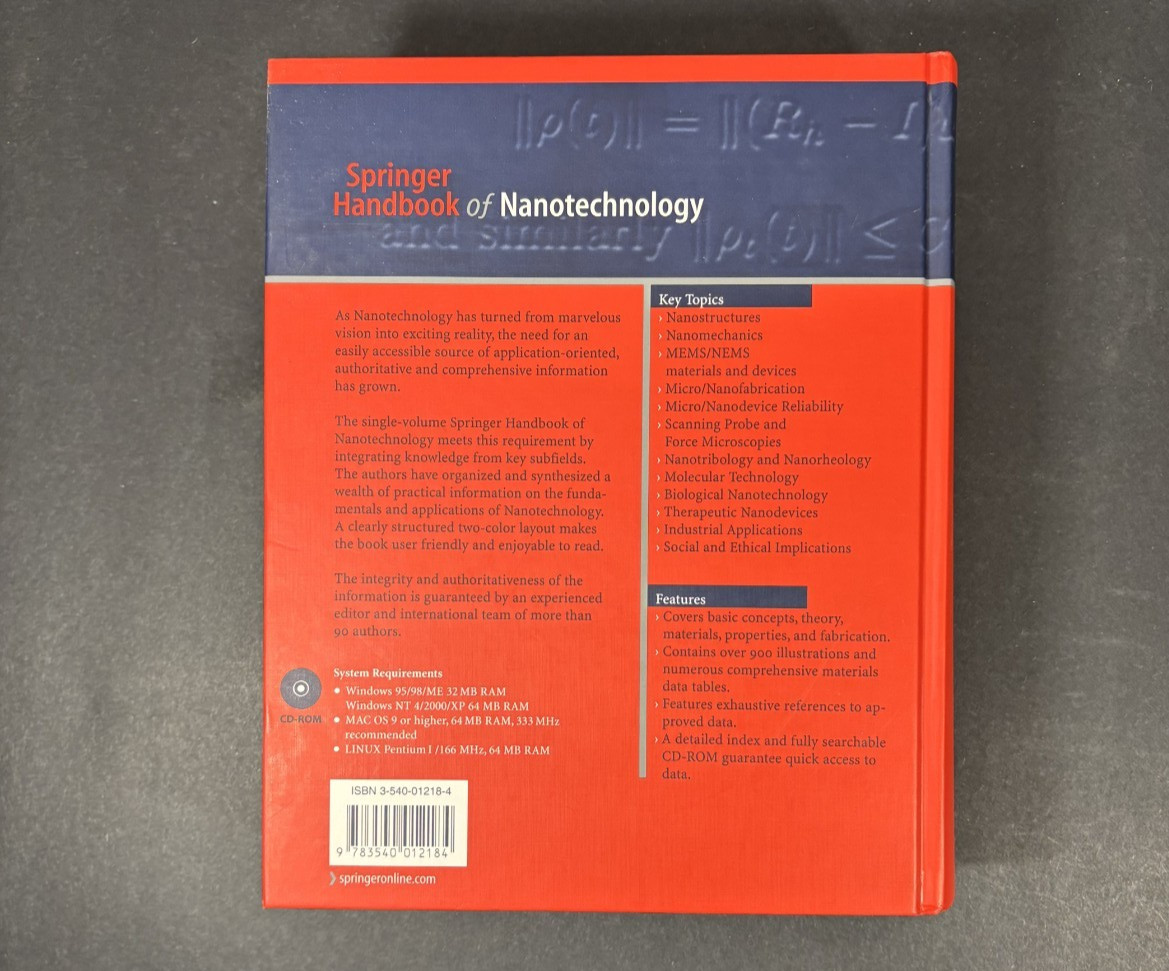 Springer Handbook of Nanotechnology by Bharat Bhushan (2004, Hardcover With CD)