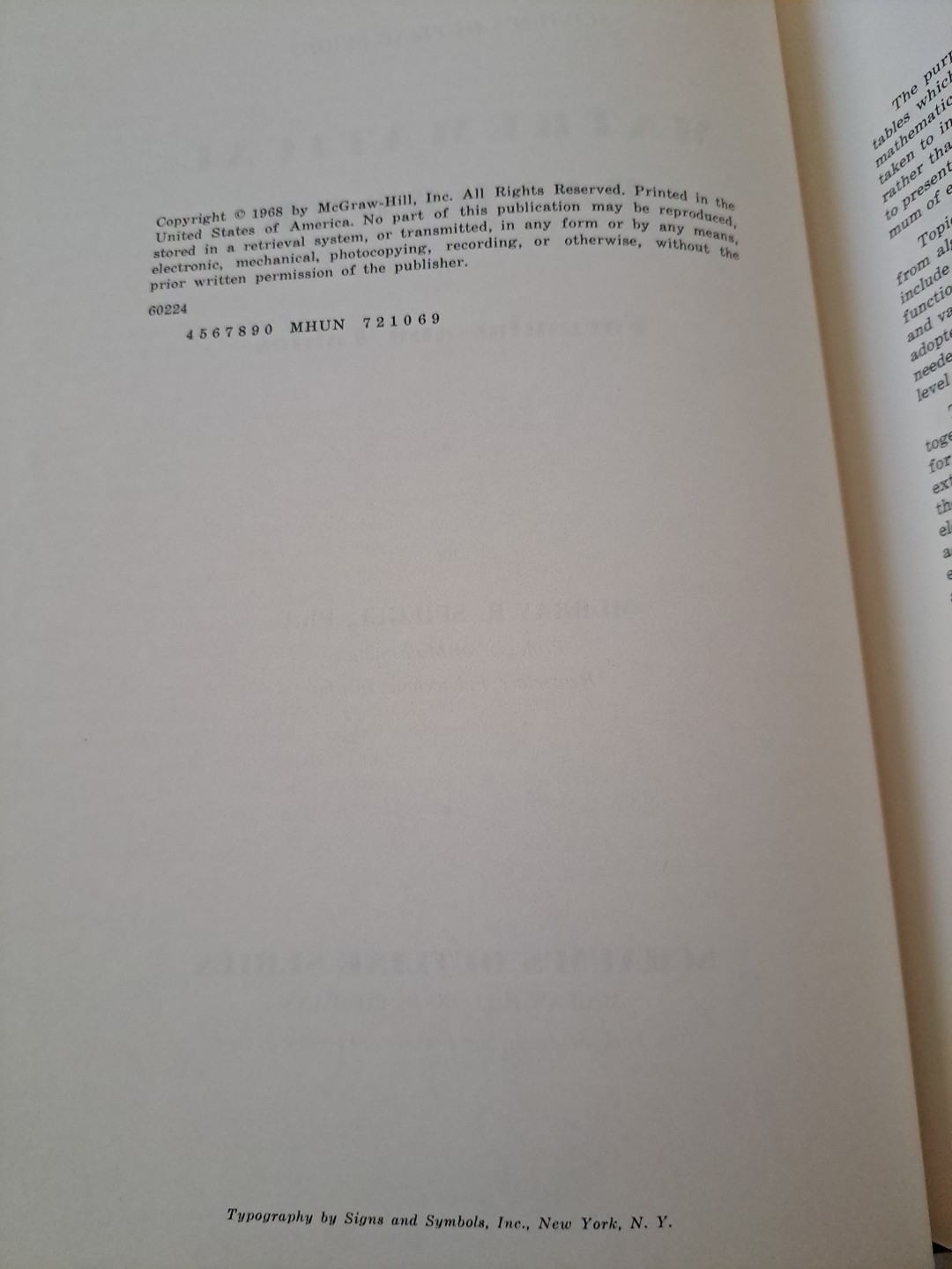 Mathematical Handbook of Formulas and Tables Murray R. Spiegel 1968 Paperback