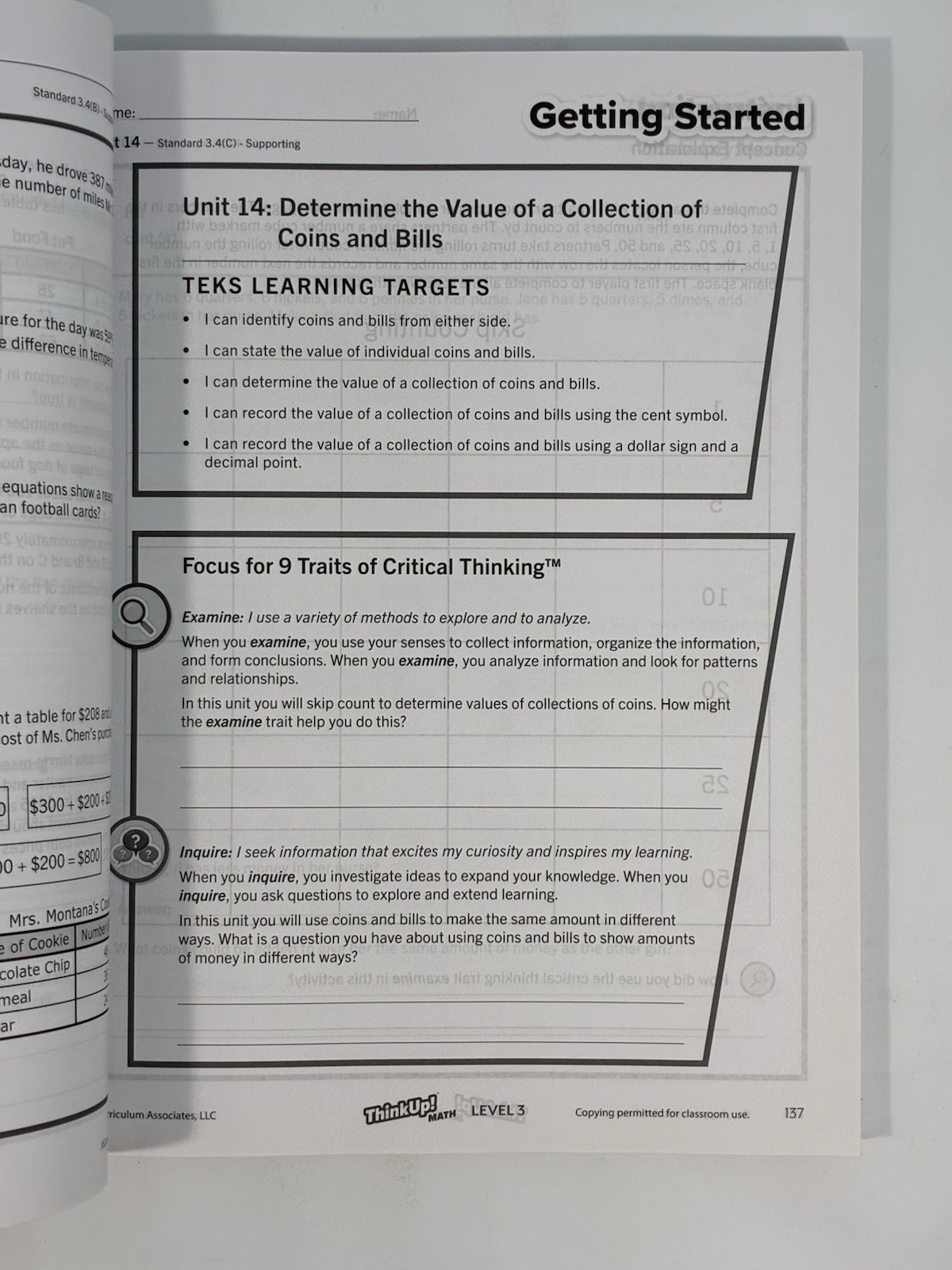 ThinkUp Math Level 3 Student Edition i Ready Learning TEKS