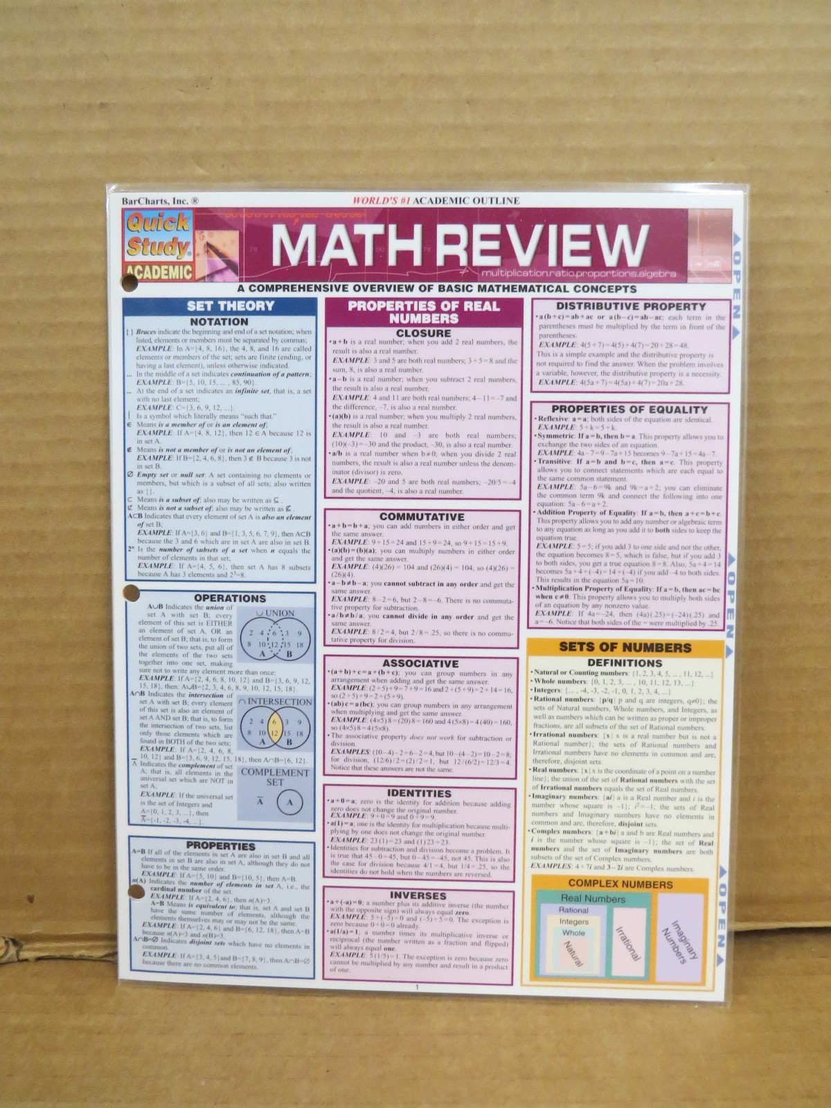 Math Review – Bar Charts Quick Study Academic Guides – Laminated Algebra More