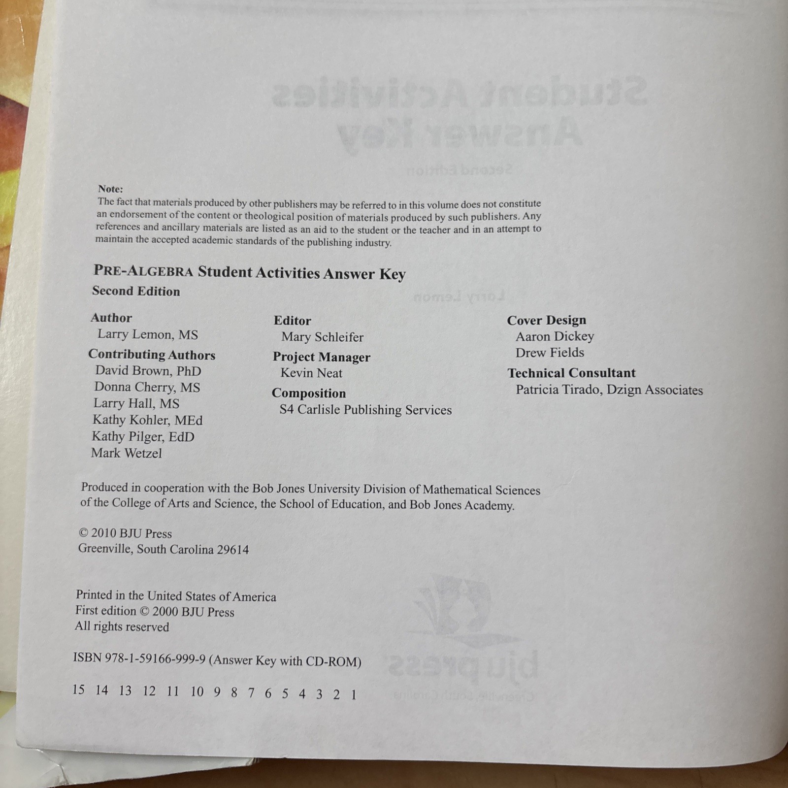 Lot 4 BJU Press Pre-Algebra Second Edition Textbook Tests Activities Answer Key