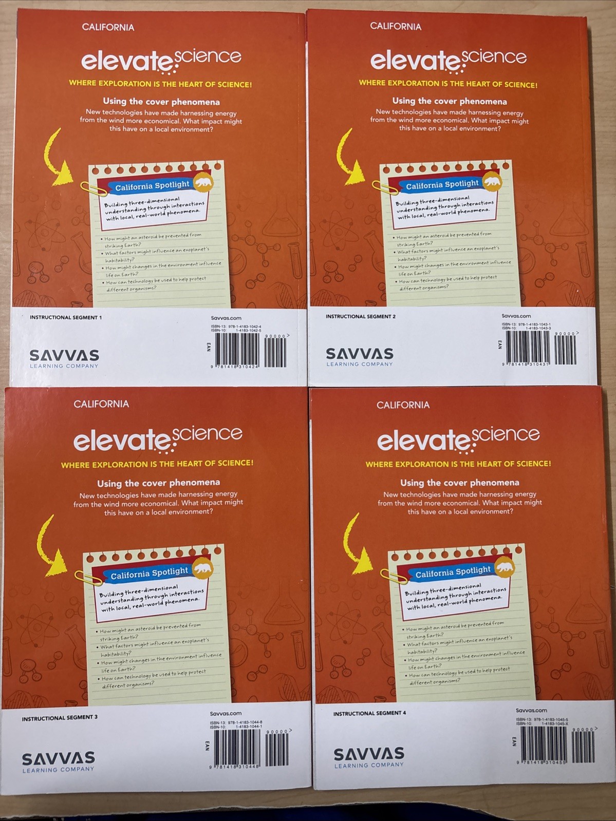 Lot 4 Elevate Science California Integrated Grade 8 Segment 1-4 Set NO WRITING