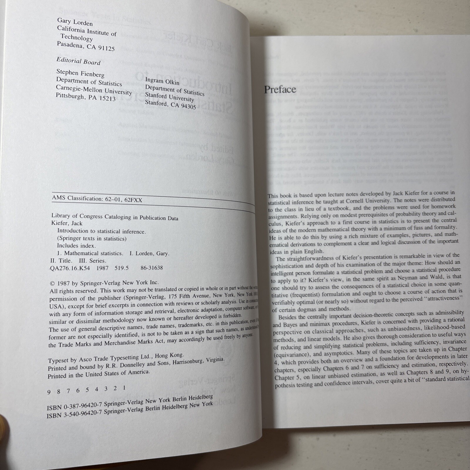 INTRODUCTION TO STATISTICAL INFERENCE SPRINGER TEXTS IN By Jack C. Kiefer New