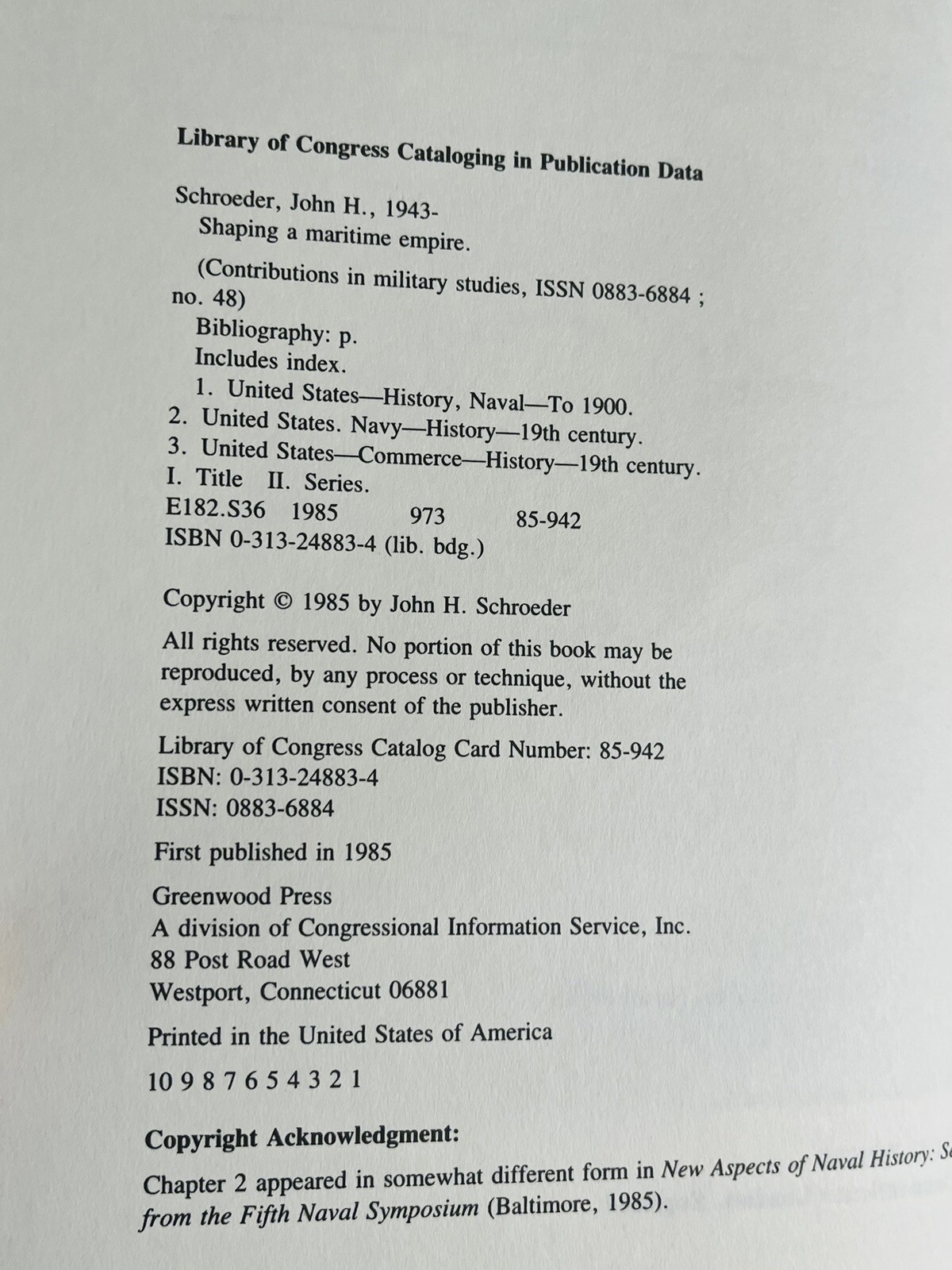 Shaping A Maritime Empire 1829 – 1861 American Navy John H. Schroeder