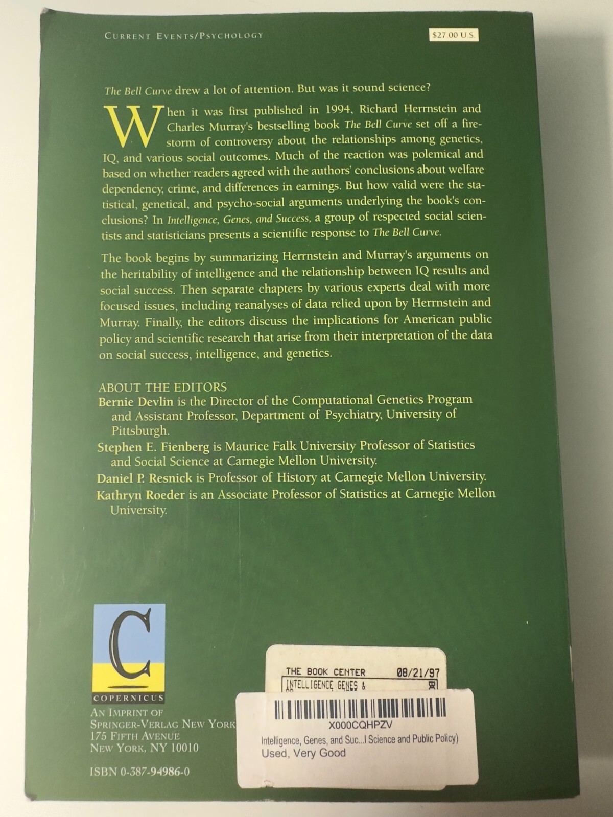 Intelligence Genes and Success by Bernie Devlin et al Paperback Nonfiction Book