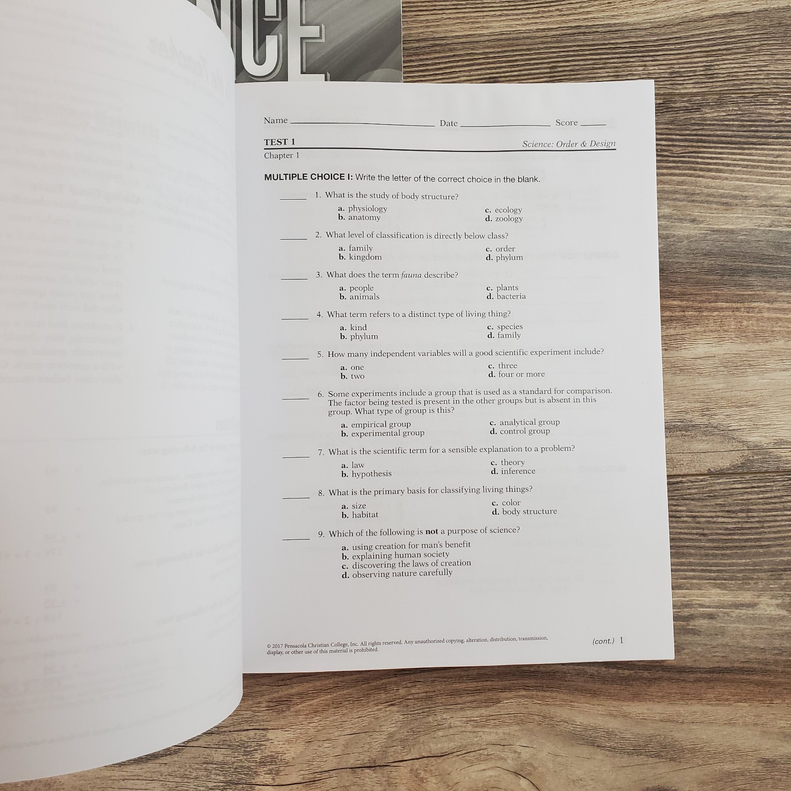 Abeka Science Order & Design Tests and Teacher’s Key Unused