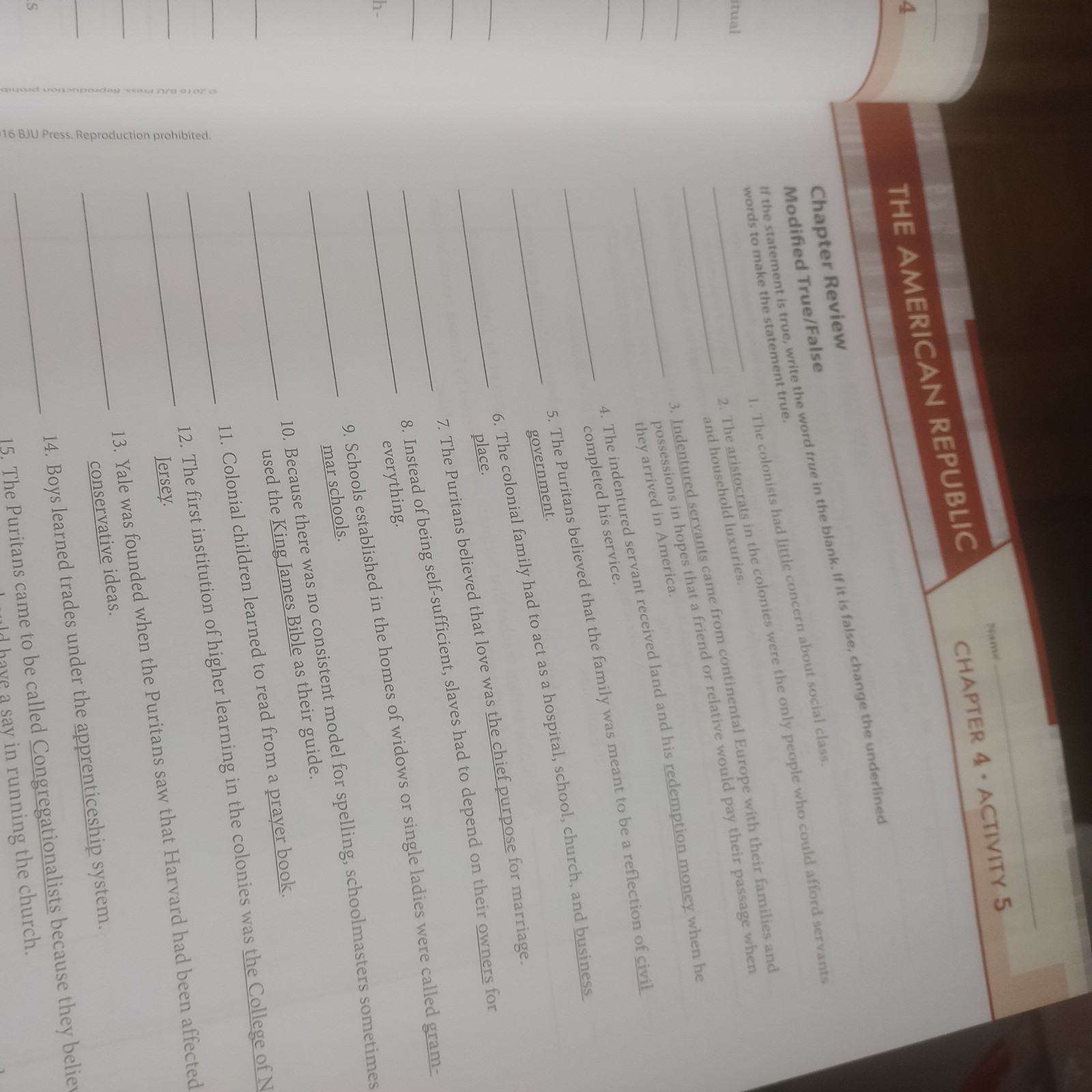 BJU The American Republic Student Activities & Ans Key 8th Gr Curriculum 4th Ed.