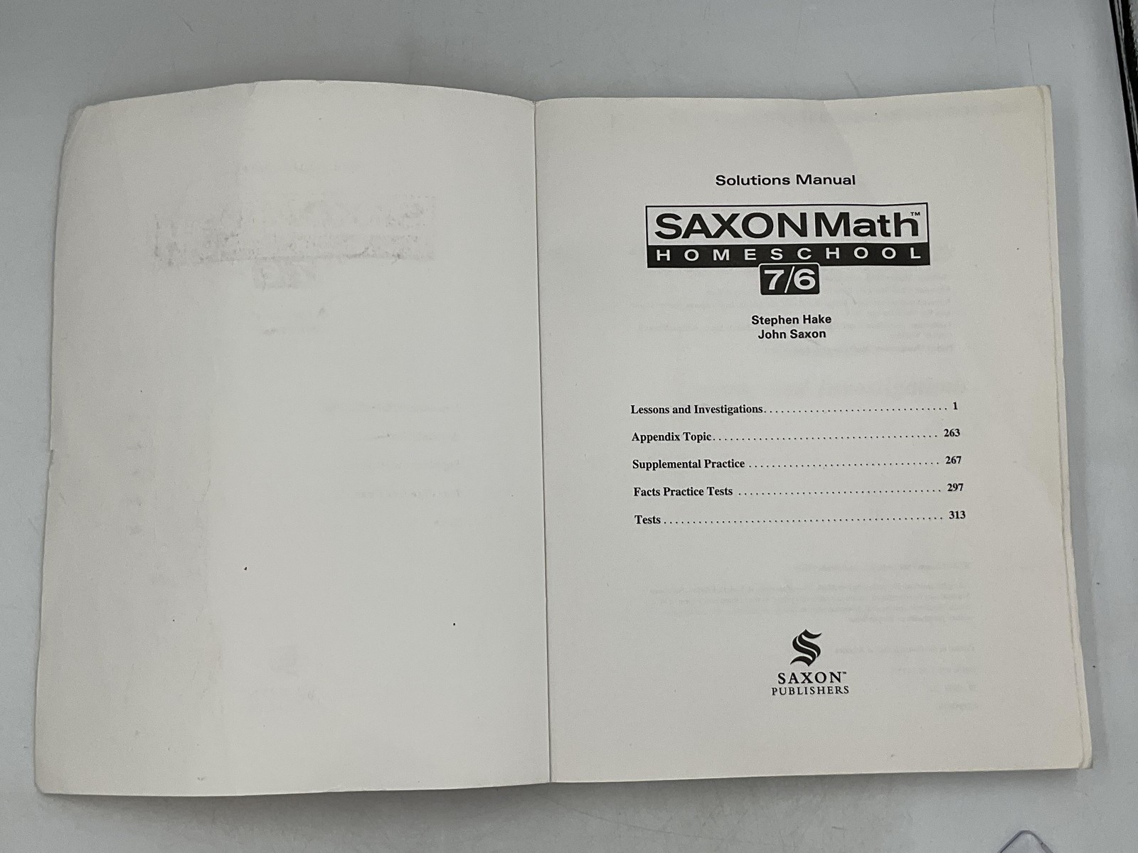 SAXON Math HOMESCHOOL 7/6 Solutions Manual By Stephen Hake Paperback 2005