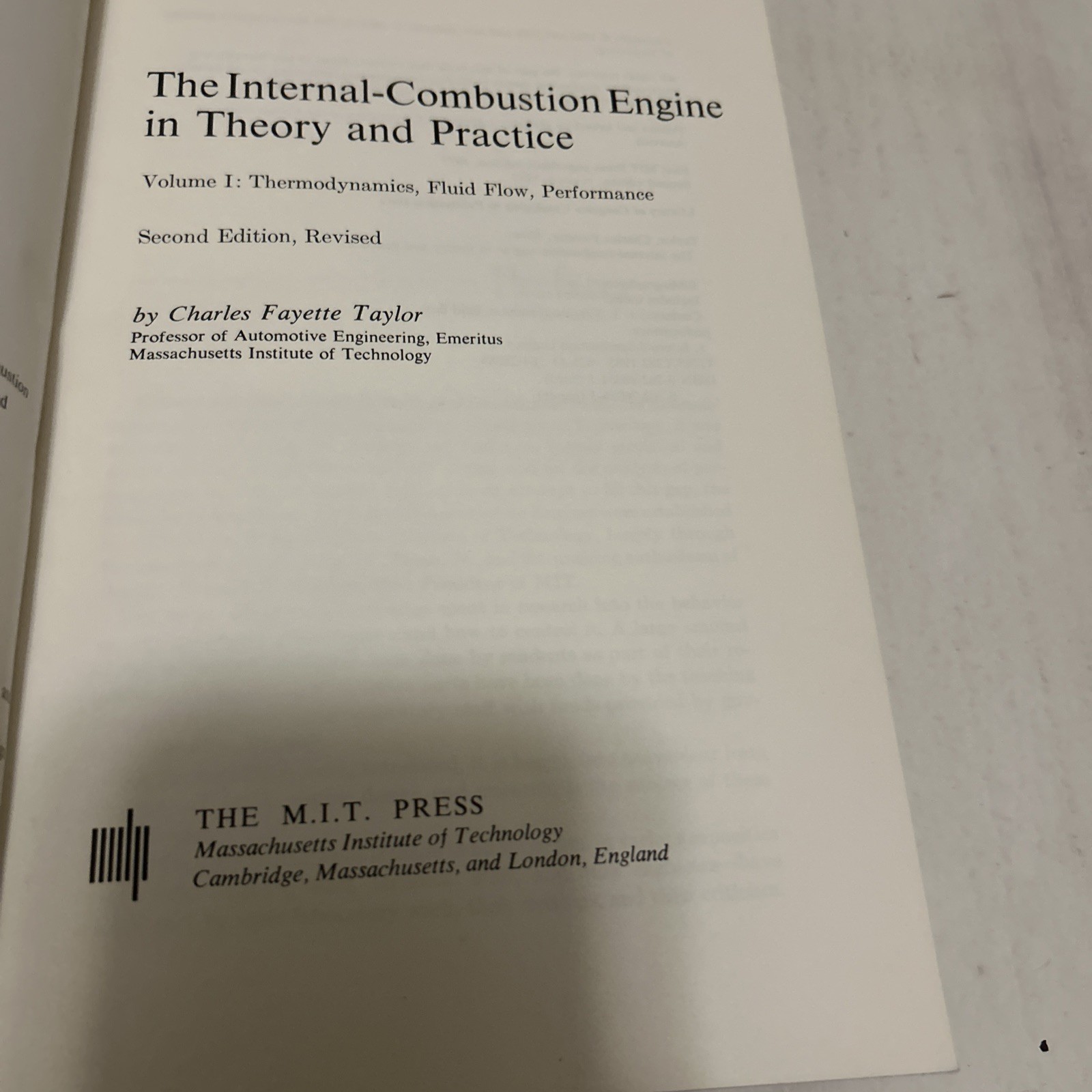 The Internal Combustion Engine In Theory Practice Volume 1 Book With 4 Charts