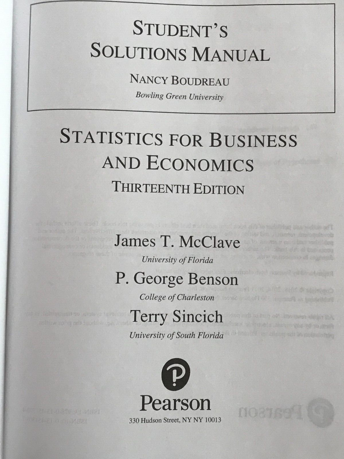 Statistics for Business Economics 13th Edition McClave + Student Manual