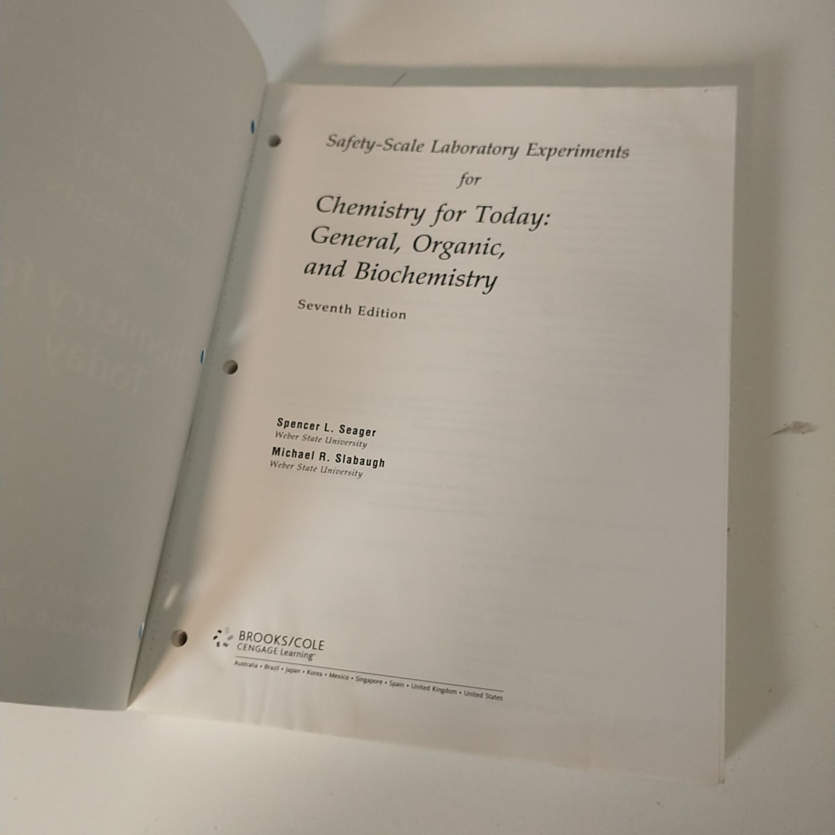 Safety-Scale Laboratory Experiments for Chemistry for Today Brooks/ Cole 7th ed.