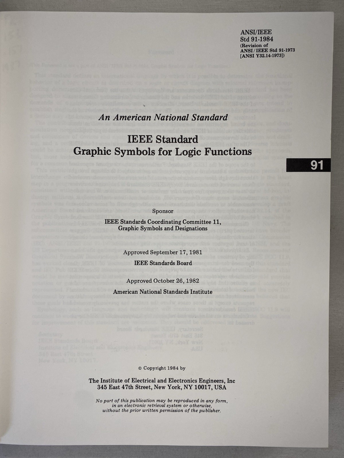 Electrical & Electronics Graphic Symbols Reference IEEE ANSI 1987 HC Ex-Library