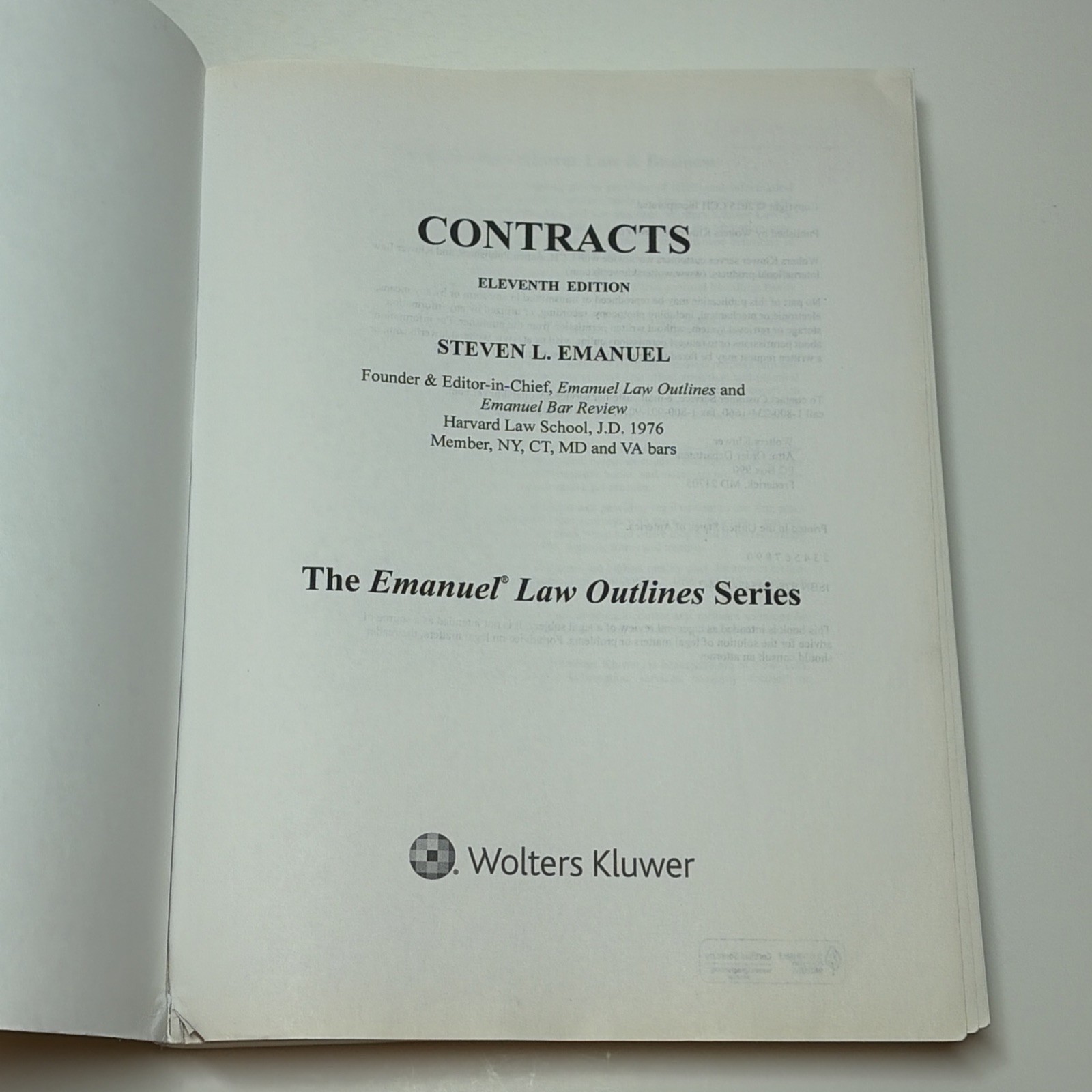 Emanuel Law Outlines Contracts Paperback by Emanuel Steven L. Eleventh Edition