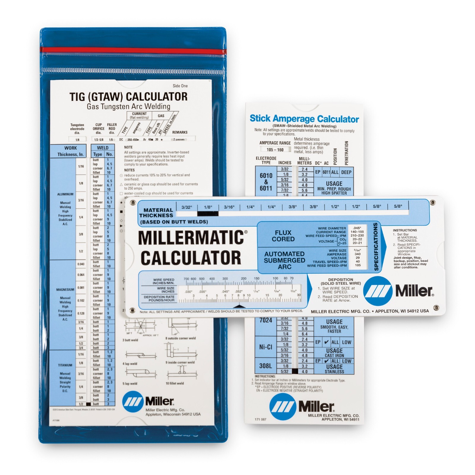 Miller Welding Calculators TIG, MIG & SMAW 3 Pack