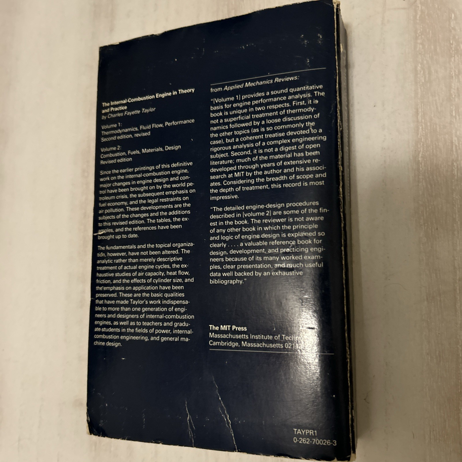 The Internal Combustion Engine In Theory Practice Volume 1 Book With 4 Charts