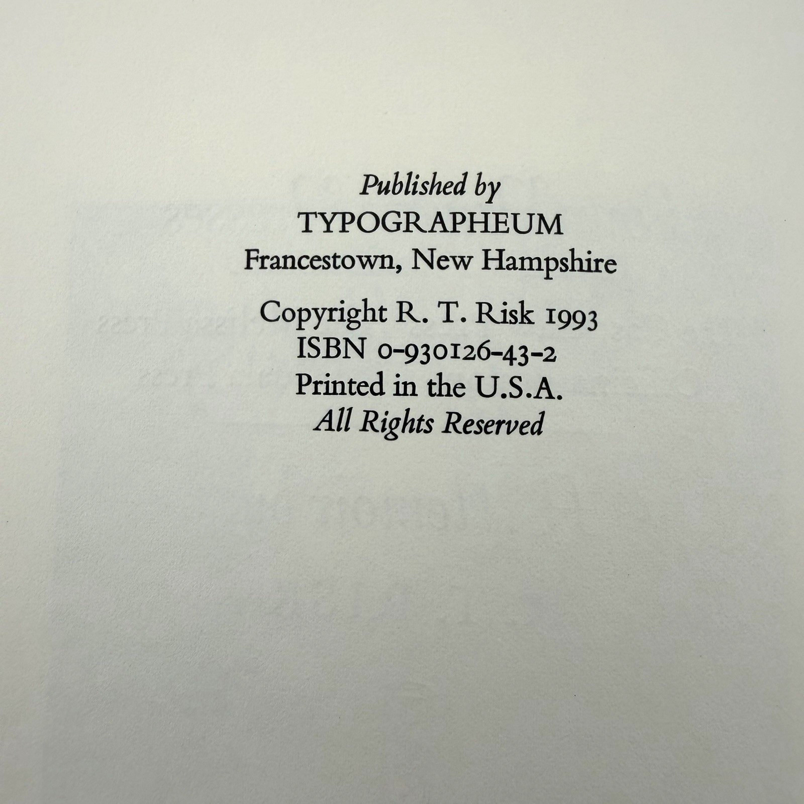 FOUR PRIVATE PRESSES R.T. Risk Typographeum 1993 HC First Edition 1 of 125