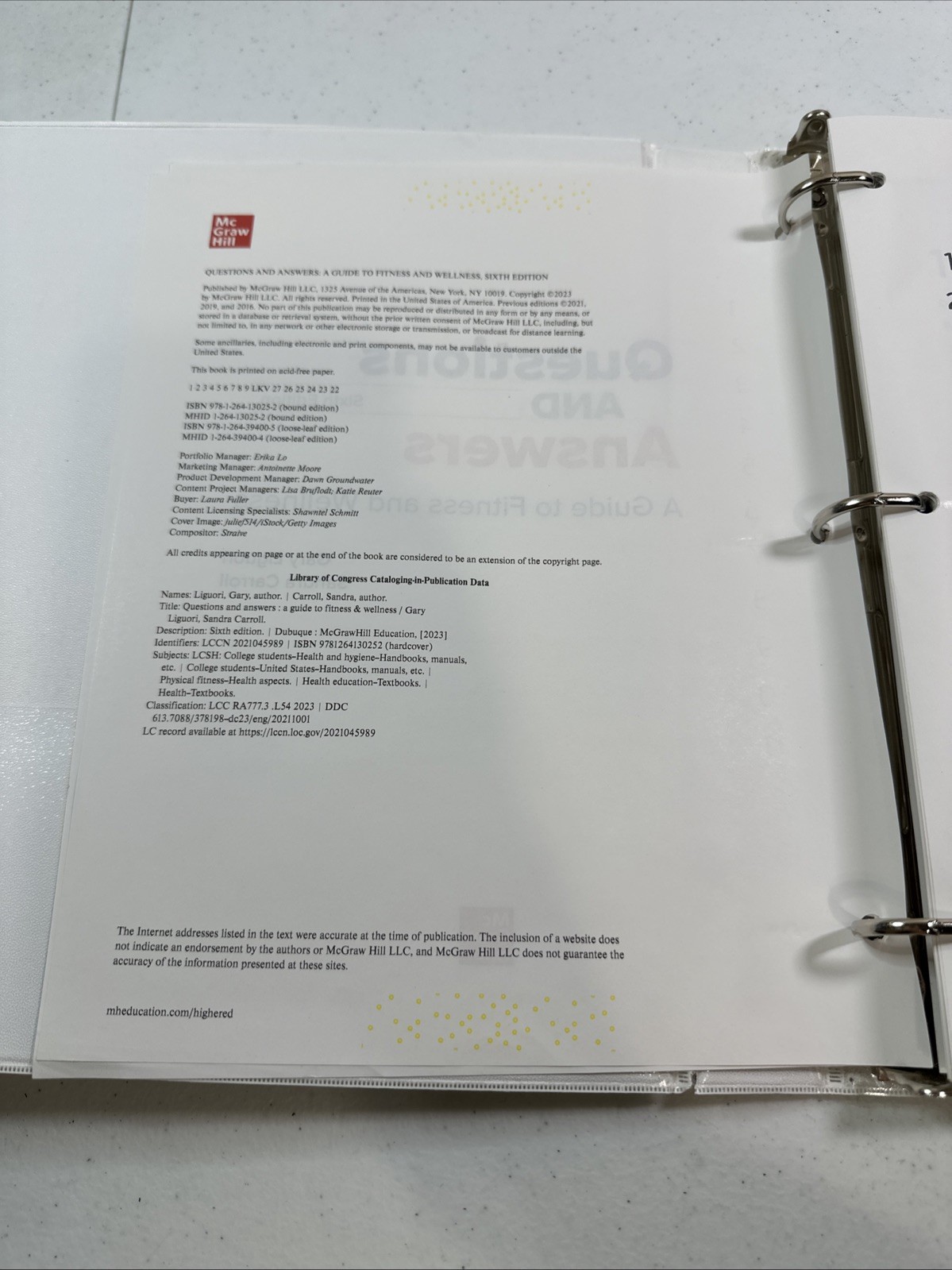 Loose Leaf for Questions and Answers: A Guide to Fitness and Wellness