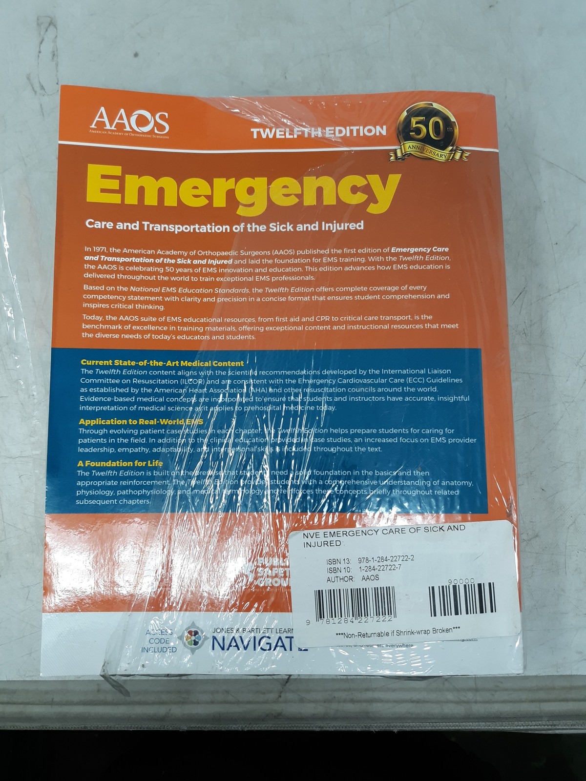 AAOS Emergency Care Transportation Sick Injured Twelfth Edition Navigate Access