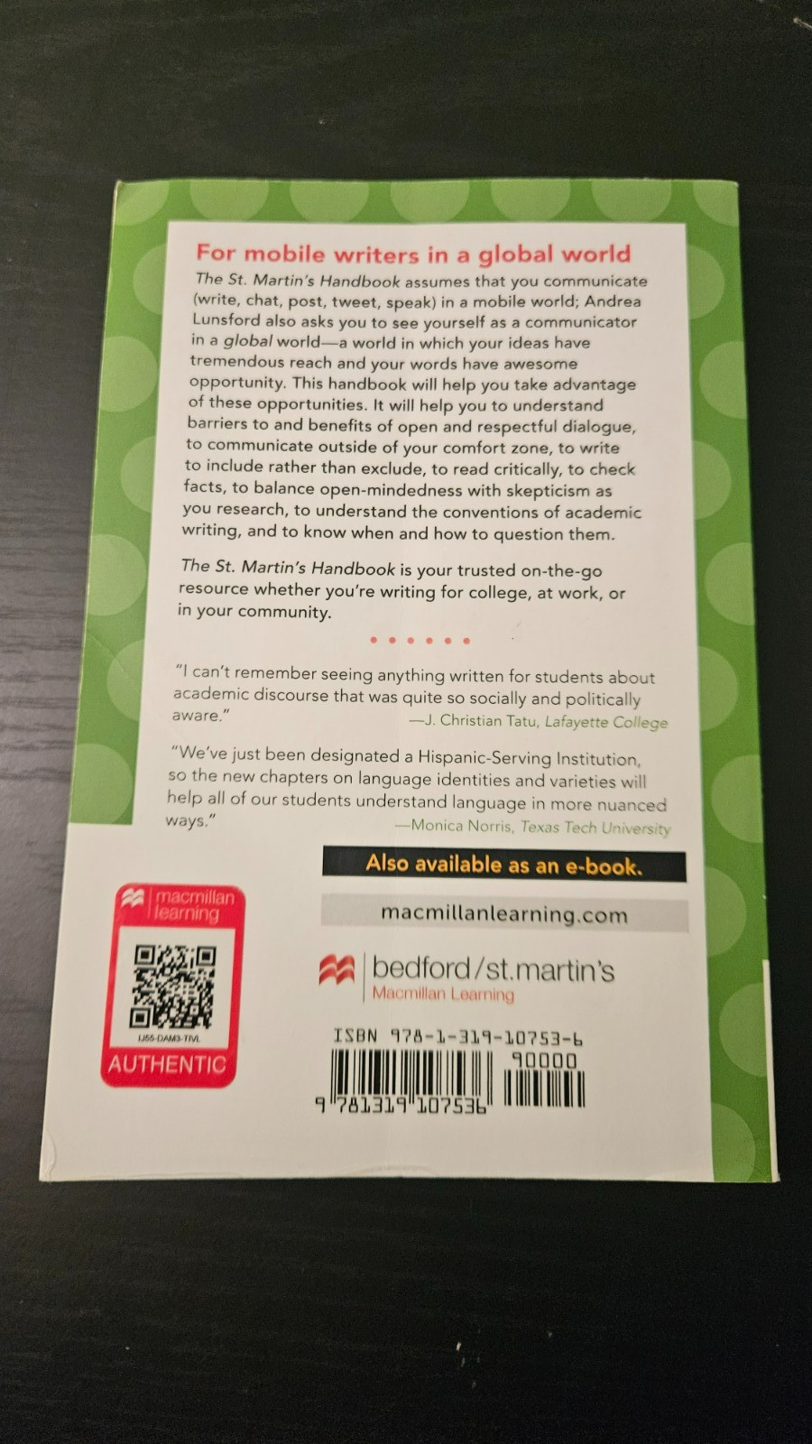 The St. Martin’s Handbook Paperback 9th Ed. Lunsford LIKE NEW