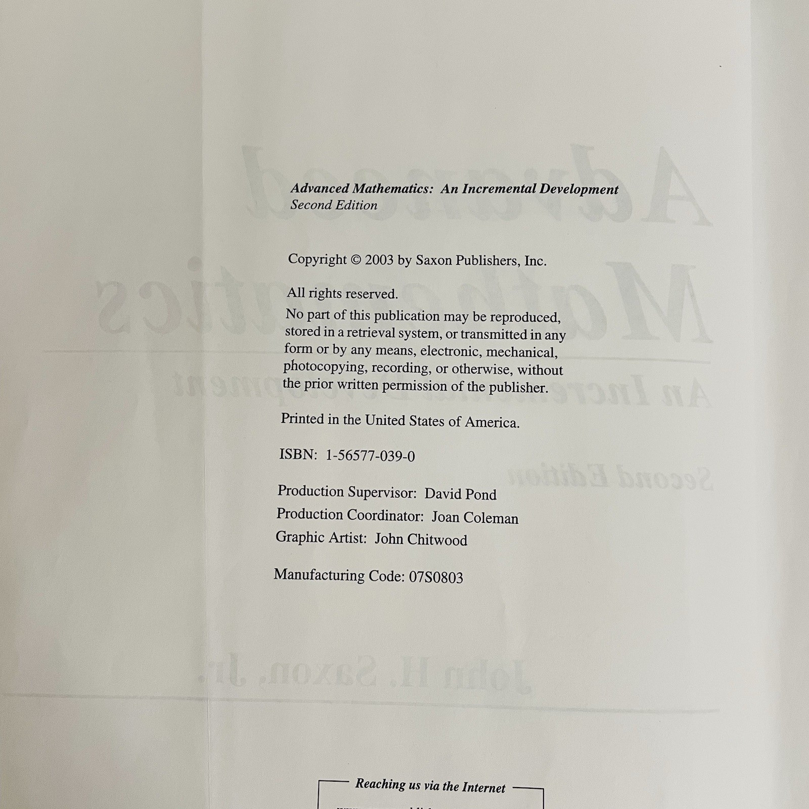 Saxon Advanced Mathematics An Incremental Development 2nd Ed Student Textbook