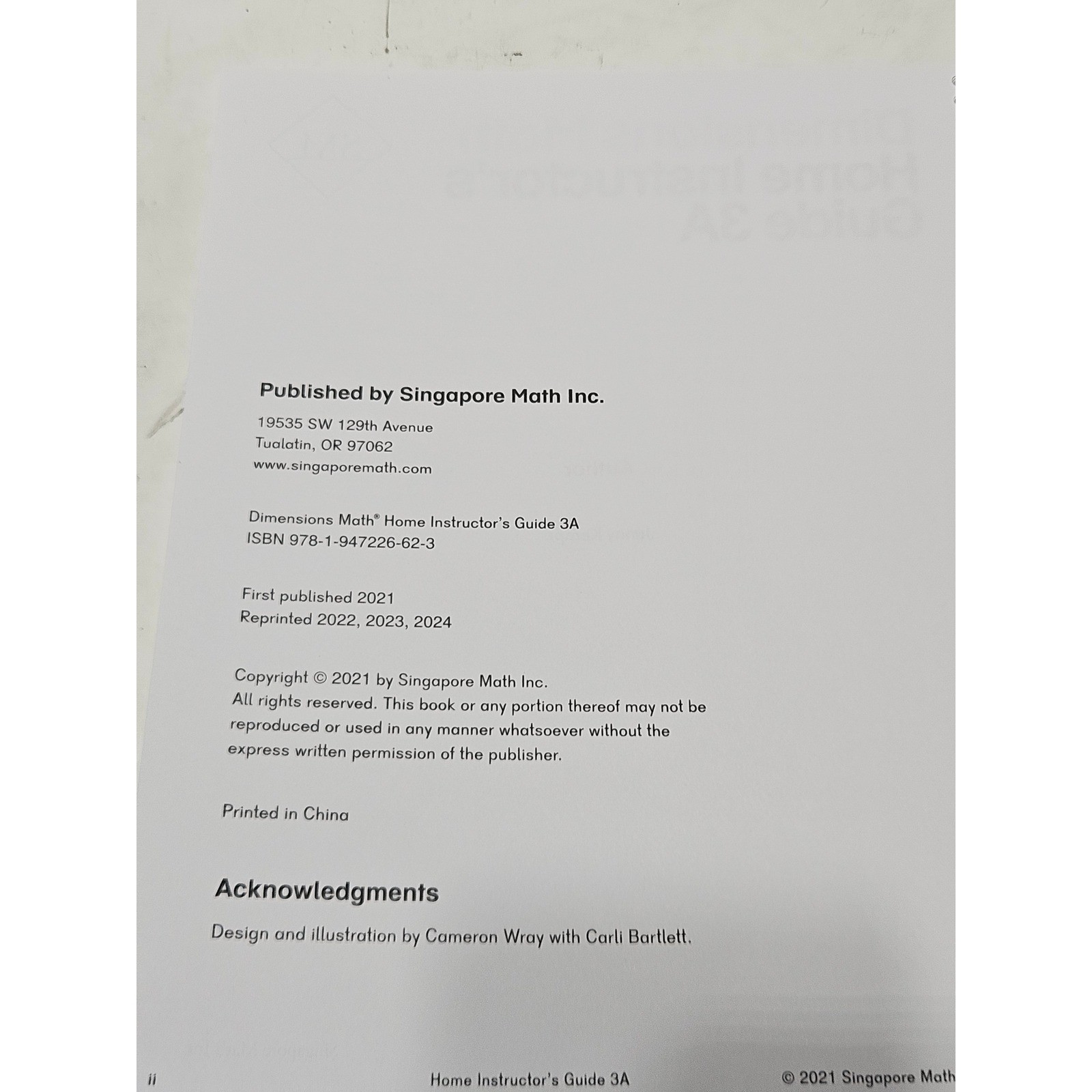 Dimensions Math Home Instructor’s Guide 3A Singapore Math Inc. Jenny Kempe 2021