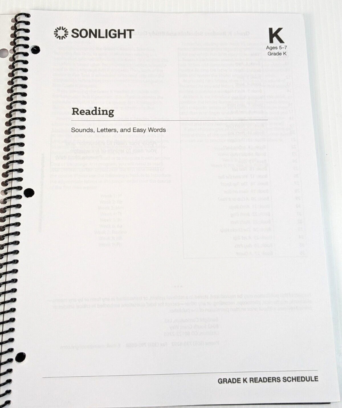 Sonlight K Readers Guide ONLY Schedule 1st 2nd 3rd Grade Homeschool Readers