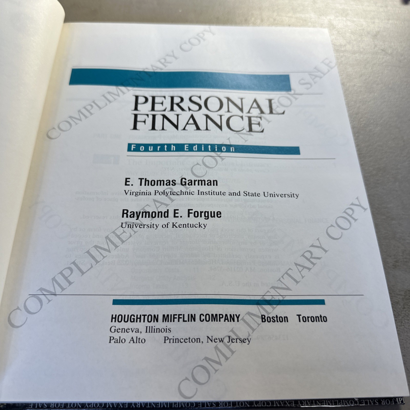 Personal Finance 4rd Edition E. Thomas Garman Raymond Forgue 1990 Hardcover Book