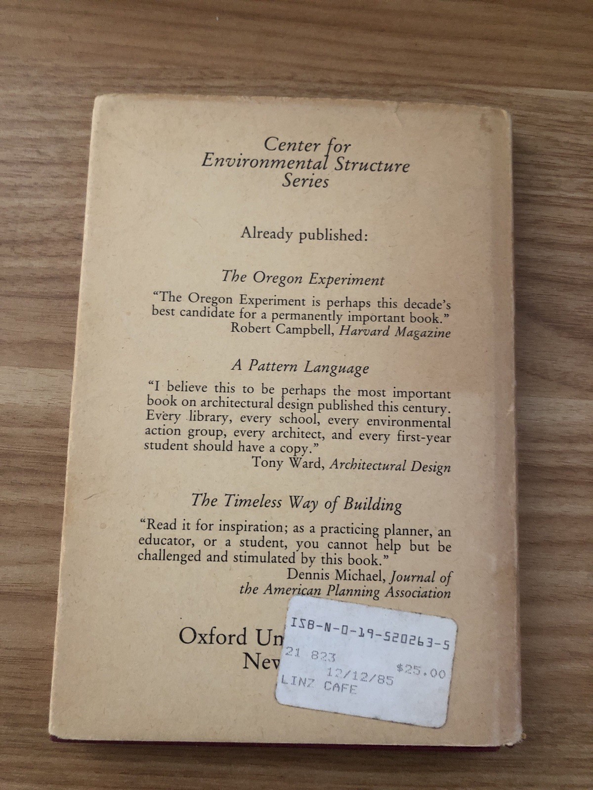 The Linz Cafe / Das Linz Cafe Christopher Alexander HC/DJ 1981