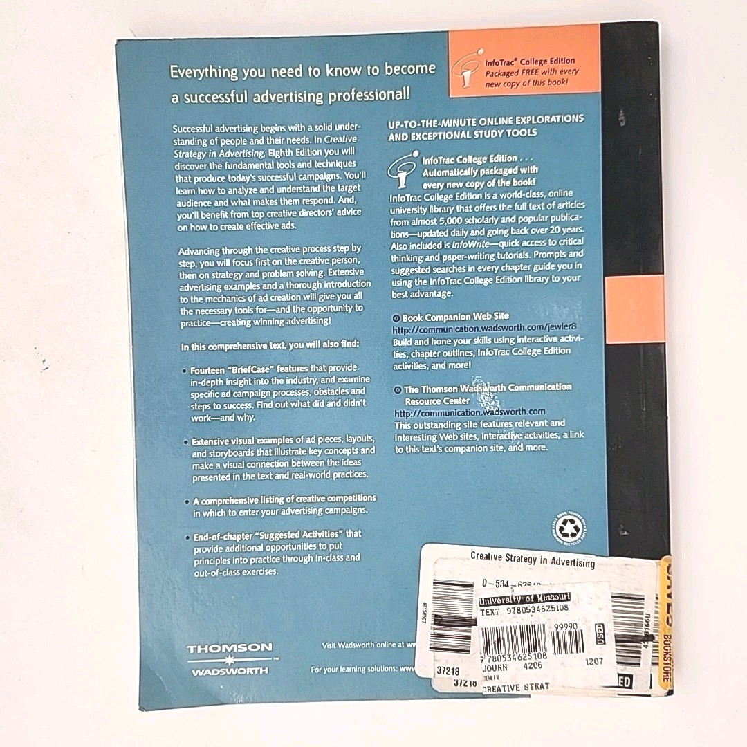 Creative Strategy in Advertising with Infotrac by Jewler and Drewniany Book 2004