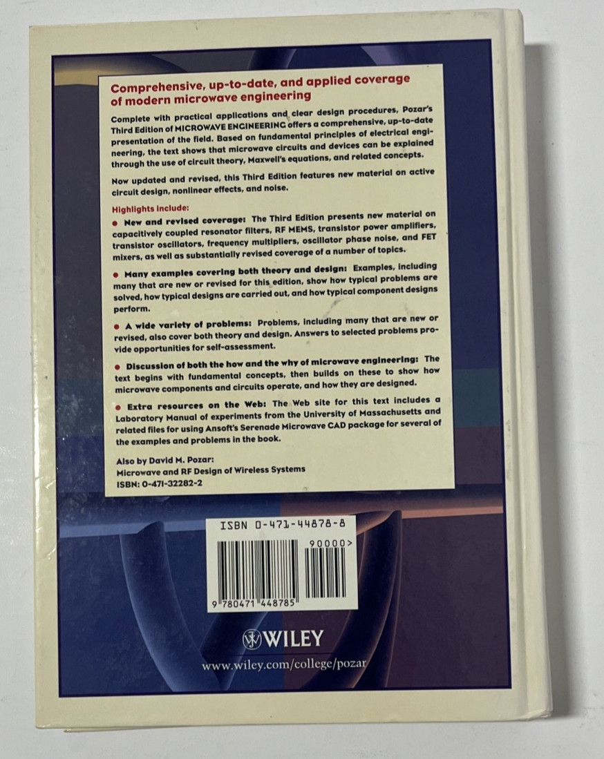 Microwave Engineering by David M Pozar 3rd Edition 2005 HC