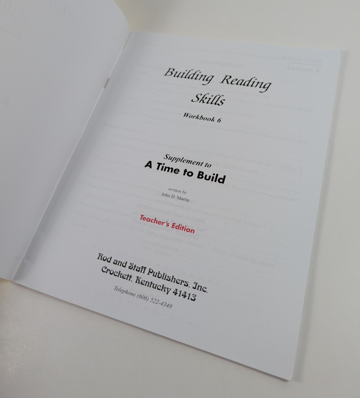Gathering Reading Skills Workbook 6 Teachers Manual Supplement Time Rod & Staff