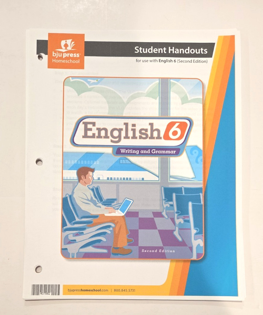 BJU Press ENGLISH 6 Writing & Grammar:Handouts, Vid & Workbook(writing 25 pages)