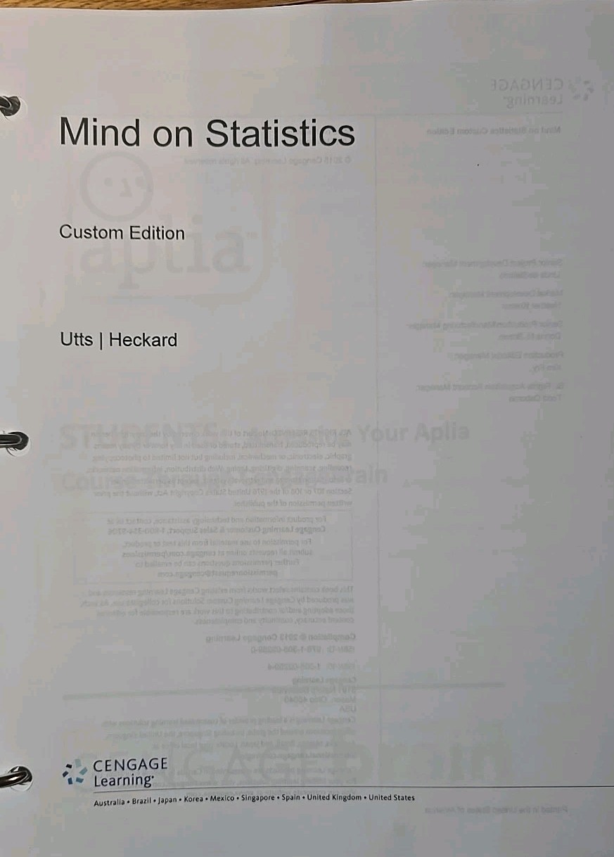 Mind on Statistics Custom Edition Utts Heckard Cengage Learning Textbook